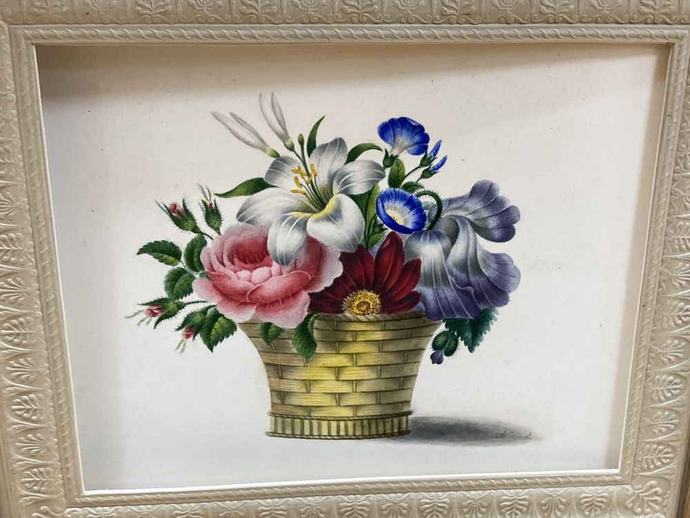 Victorian School, pair of watercolours, Studies of flowers in a basket and roses, period gilt frames, 15 x 19cm and two later flower st